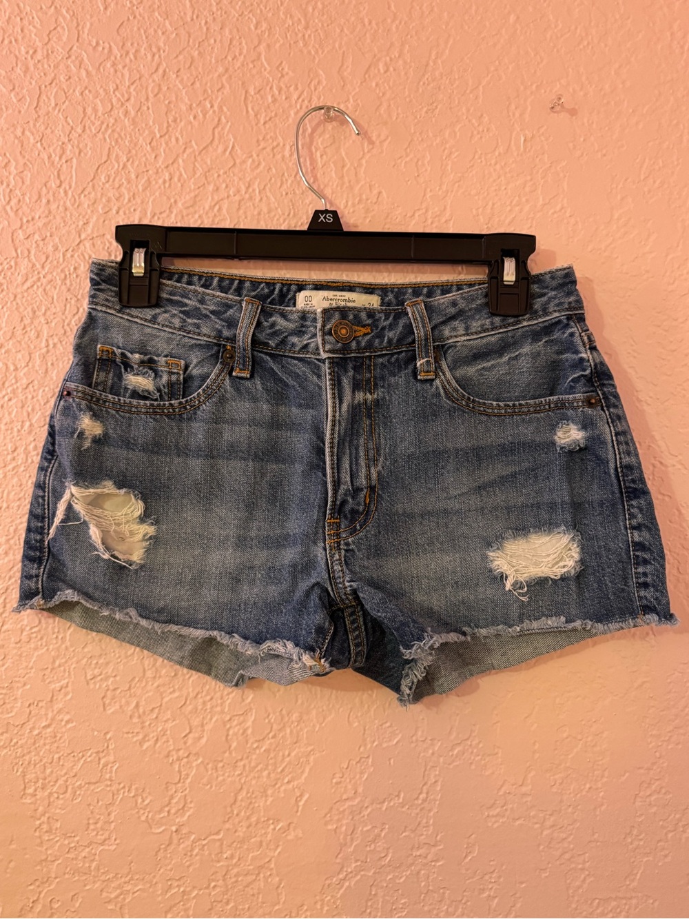 Vintage Abercrombie & Fitch Distressed Low-Mid Rise Blue Denim Cutoff Shorts